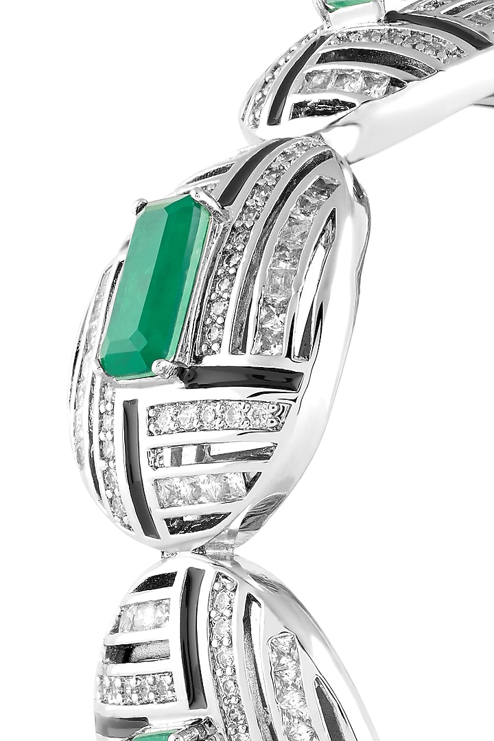 White Rhodium Finish Crystal Zirconia Cuff Bracelet by Isharya at Pernia's Pop Up Shop