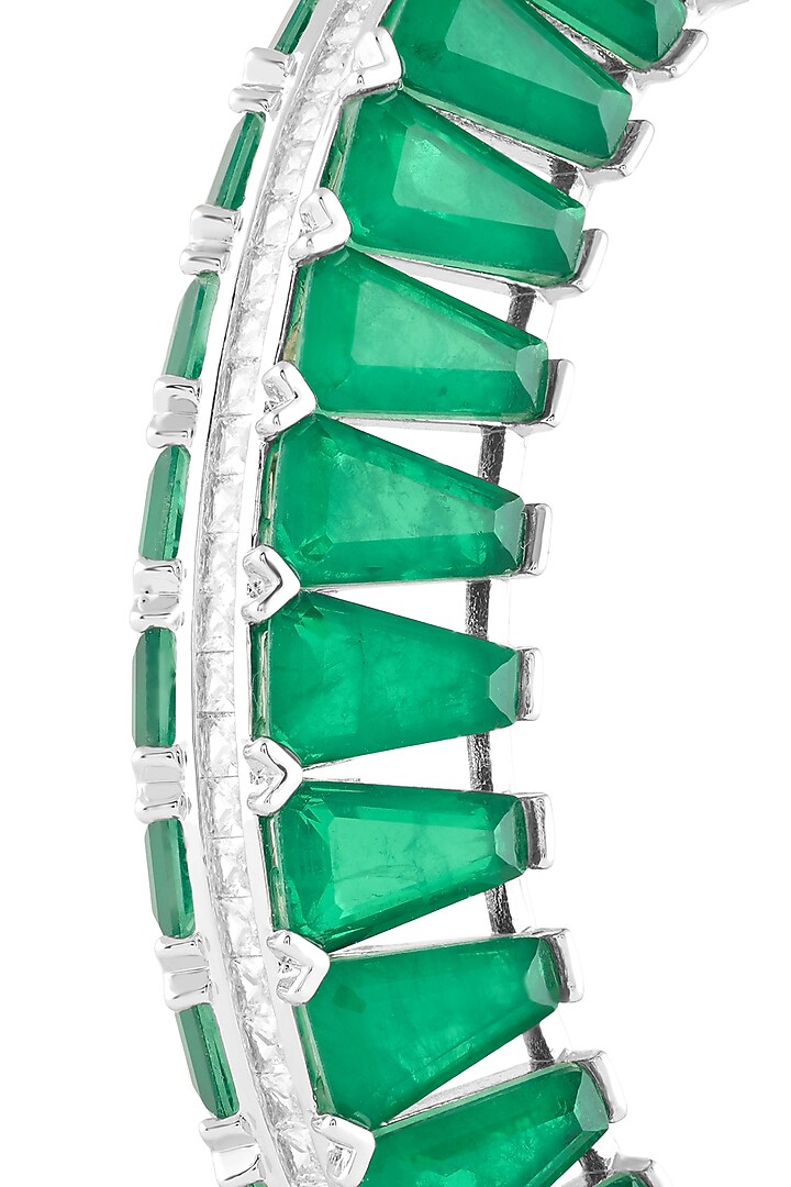 White Rhodium Finish Crystal Zirconia & Emerald Stone Cuff Bracelet by Isharya at Pernia's Pop Up Shop