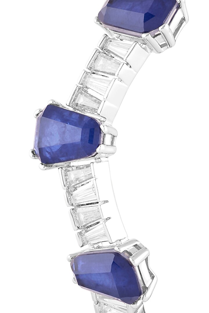 White Rhodium Finish Crystal Zirconia & Blue Stone Cuff Bracelet by Isharya at Pernia's Pop Up Shop