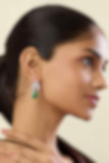 White Rhodium Finish Crystal Zirconia & Green Stone Dangler Earrings by Isharya at Pernia's Pop Up Shop