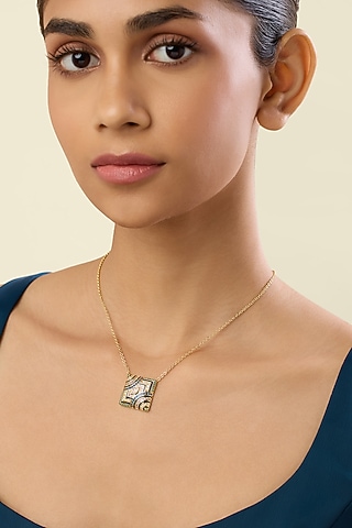 Gold Plated Crystal Zirconia Enameled Vyntra Pendant Necklace by Isharya