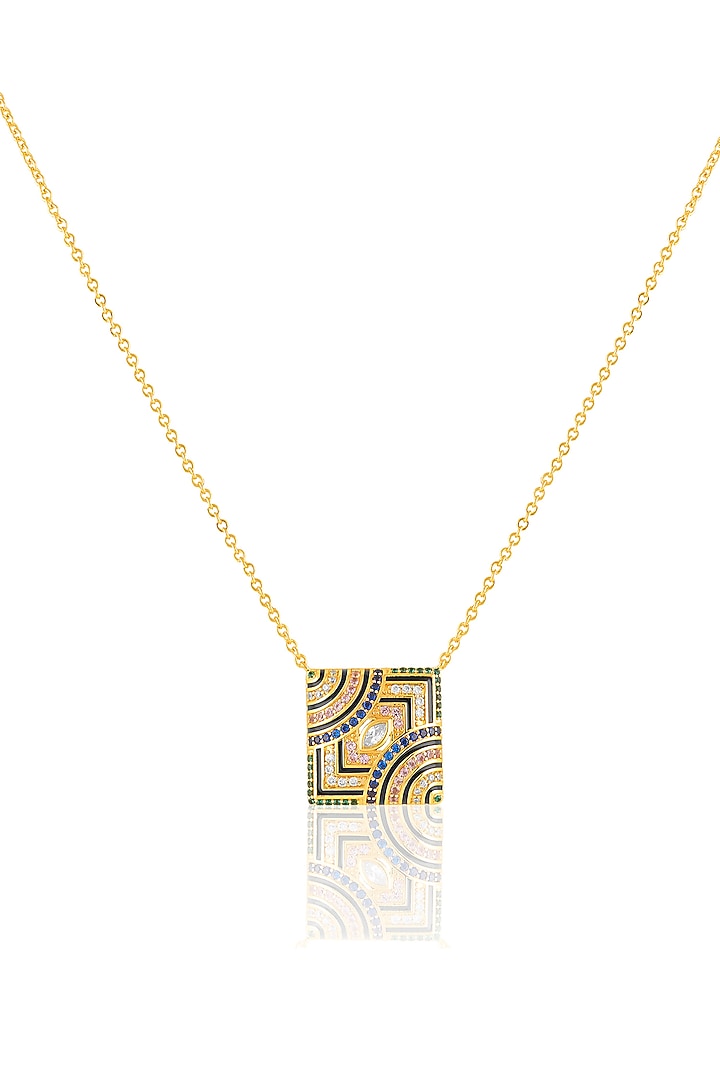 Gold Plated Crystal Zirconia Enameled Vyntra Pendant Necklace by Isharya at Pernia's Pop Up Shop