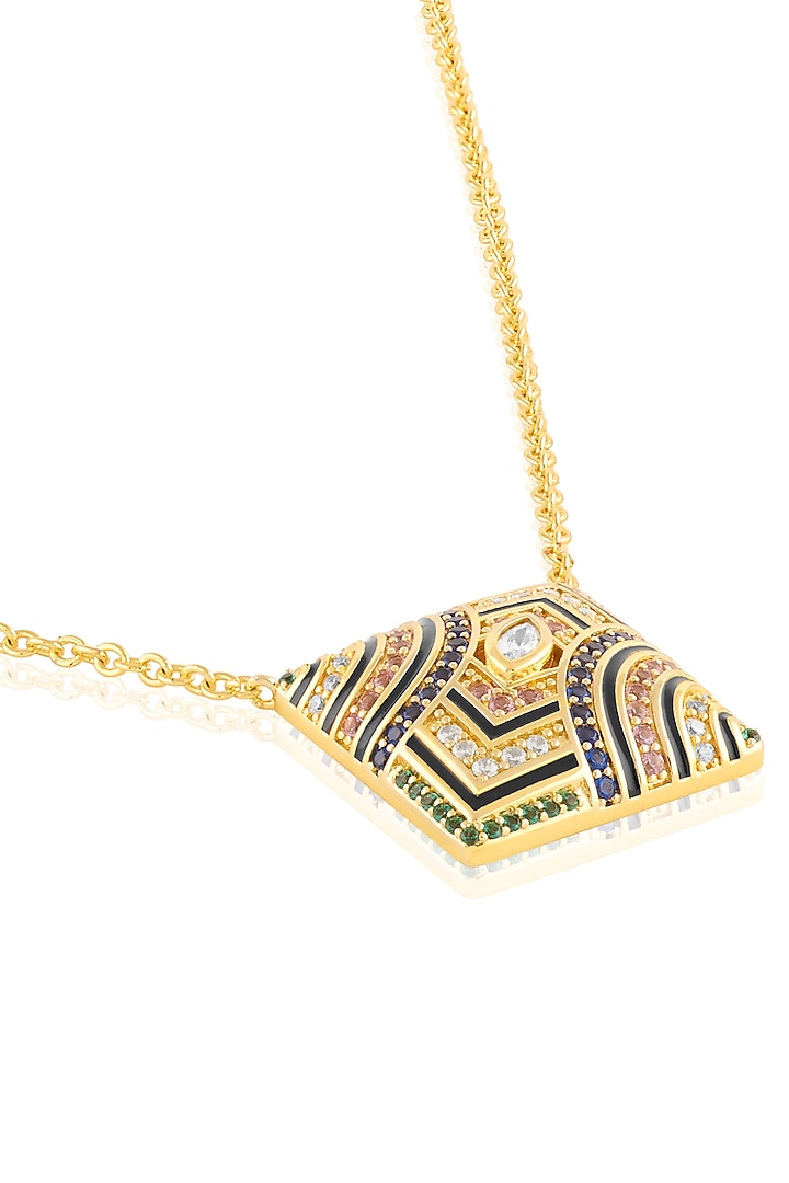 Gold Plated Crystal Zirconia Enameled Vyntra Pendant Necklace by Isharya at Pernia's Pop Up Shop