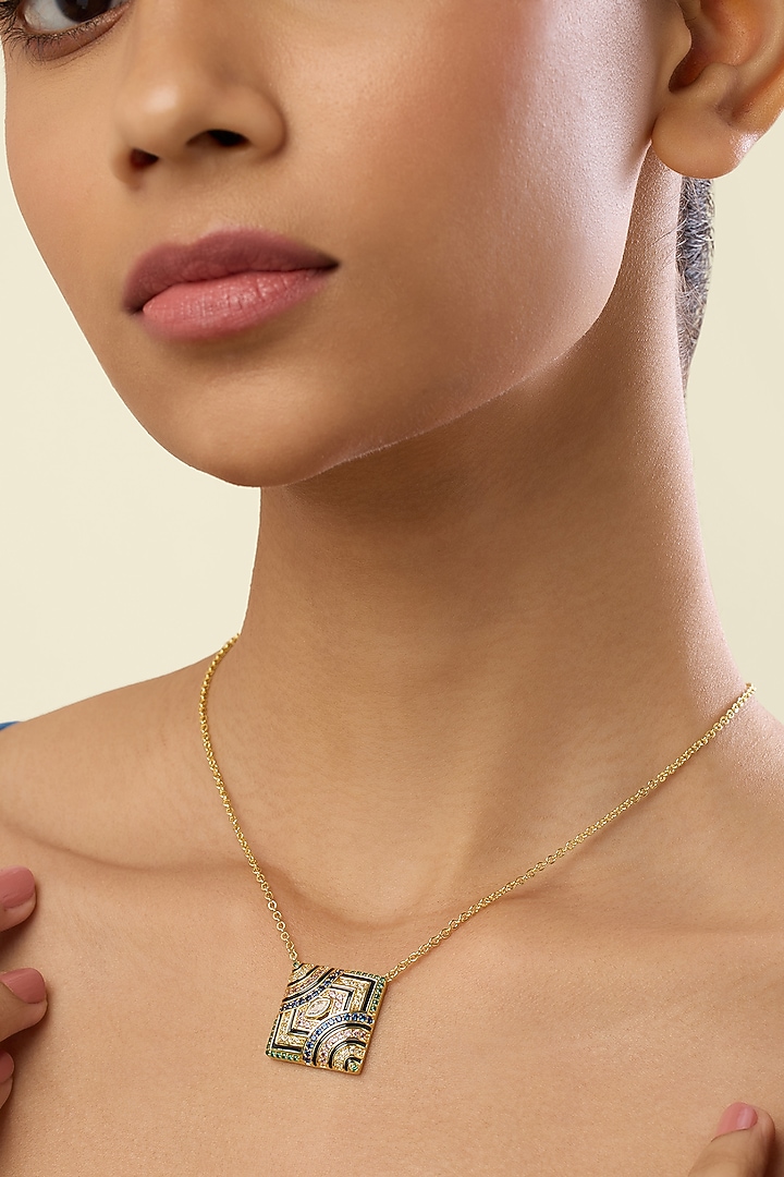 Gold Plated Crystal Zirconia Enameled Vyntra Pendant Necklace by Isharya at Pernia's Pop Up Shop