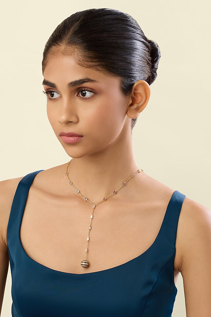 Gold Plated Crystal Zirconia Enameled Y-Necklace by Isharya at Pernia's Pop Up Shop