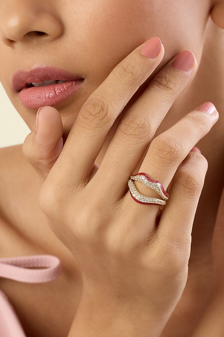 Gold Plated Crystal Zirconia Lip-Shaped Ring by Isharya at Pernia's Pop Up Shop