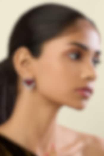 White Rhodium Finish Red Stone & Crystal Zirconia Stud Earrings by Isharya at Pernia's Pop Up Shop