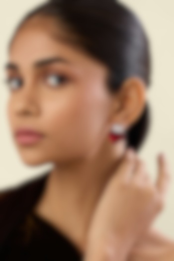 White Rhodium Finish Crystal Zirconia & Red Stone Dangler Earrings by Isharya at Pernia's Pop Up Shop