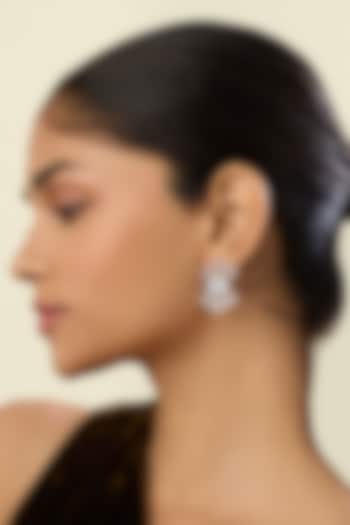 White Rhodium Finish Crystal Zirconia Stud Earrings by Isharya at Pernia's Pop Up Shop