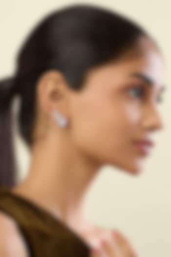 White Rhodium Finish Crystal Zirconia Stud Earrings by Isharya at Pernia's Pop Up Shop