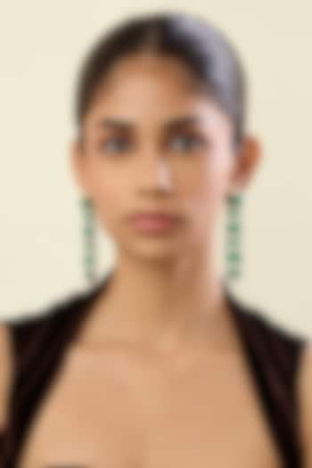 White Rhodium Finish Crystal Zirconia & Emerald Stone Dangler Earrings by Isharya at Pernia's Pop Up Shop