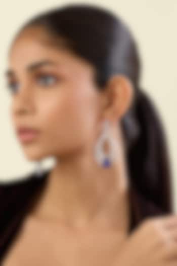 White Rhodium Finish Crystal Zirconia & Sapphire Stone Dangler Earrings by Isharya at Pernia's Pop Up Shop