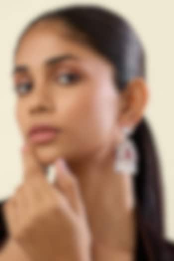 White Rhodium Finish Crystal Zirconia & Ruby Stone Dangler Earrings by Isharya at Pernia's Pop Up Shop