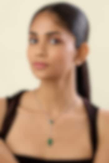 White Rhodium Finish Crystal Zirconia & Emerald Stone Necklace by Isharya at Pernia's Pop Up Shop