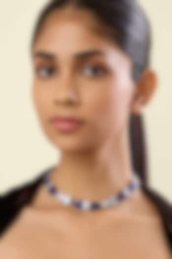 White Rhodium Finish Crystal Zirconia & Sapphire Stone Choker Necklace by Isharya at Pernia's Pop Up Shop