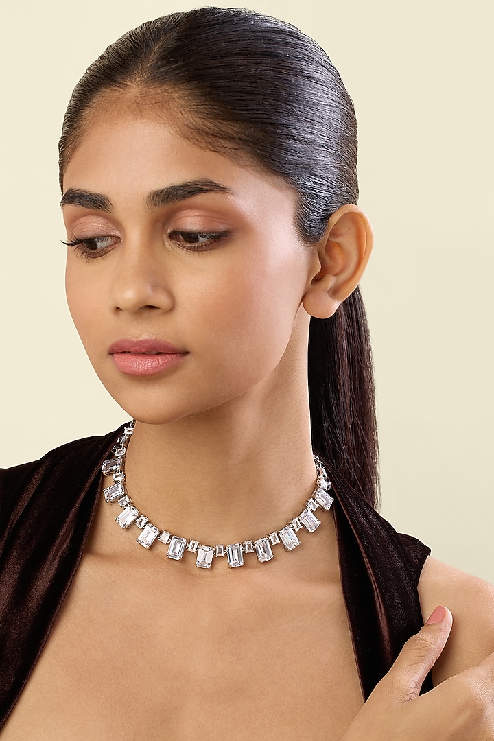 White Rhodium Finish Crystal Zirconia Necklace by Isharya at Pernia's Pop Up Shop