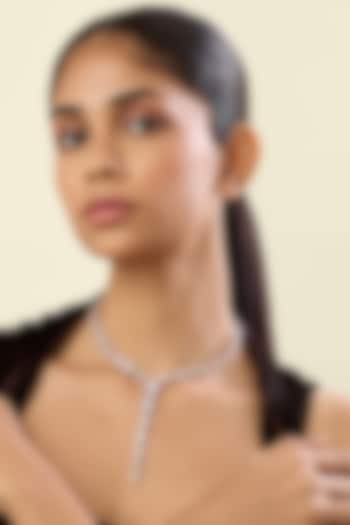 White Rhodium Finish Crystal Zirconia Long Necklace by Isharya at Pernia's Pop Up Shop