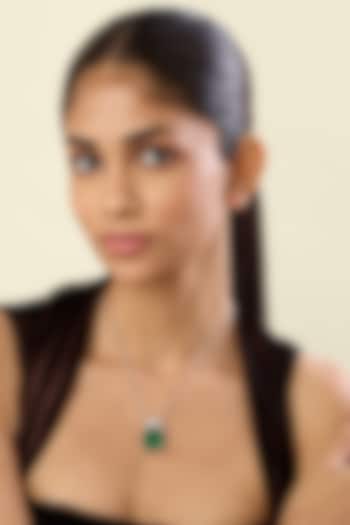 White Rhodium Finish Crystal Zirconia & Emerald Stone Necklace by Isharya at Pernia's Pop Up Shop