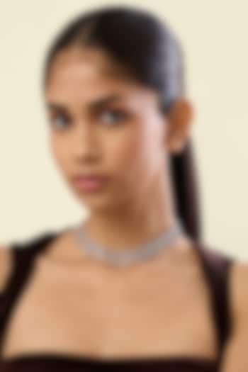 White Rhodium Finish Crystal Zirconia Choker Necklace by Isharya at Pernia's Pop Up Shop