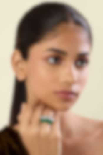 White Rhodium Finish Crystal Zirconia & Emerald Stone Ring by Isharya at Pernia's Pop Up Shop