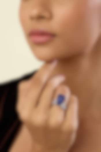 White Rhodium Finish Crystal Zirconia & Sapphire Stone Ring by Isharya at Pernia's Pop Up Shop