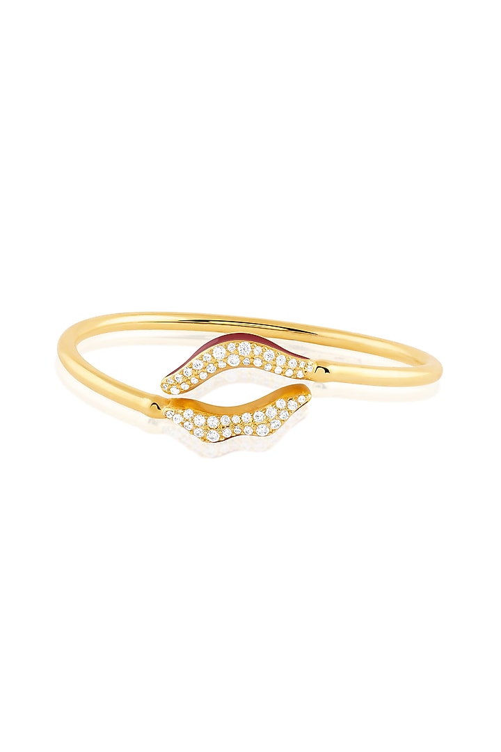 Gold Plated Crystal Zirconia Red Enameled Handcrafted Cuff Bracelet by Isharya at Pernia's Pop Up Shop