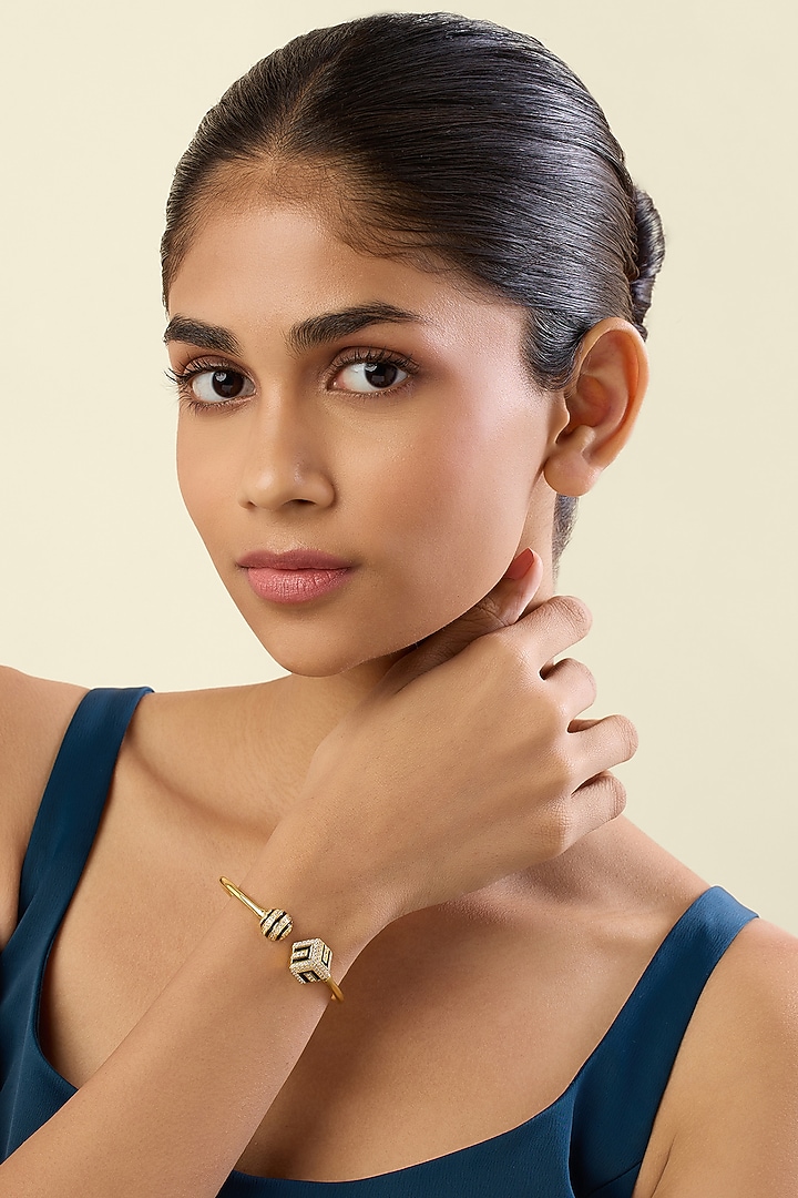 Gold Plated Crystal Zirconia Enameled Handcrafted Cuff Bracelet by Isharya at Pernia's Pop Up Shop
