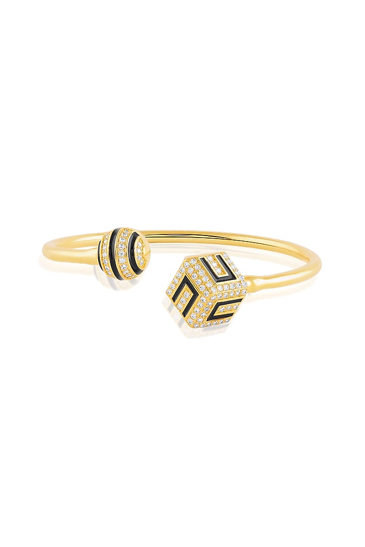 Gold Plated Crystal Zirconia Enameled Handcrafted Cuff Bracelet by Isharya at Pernia's Pop Up Shop