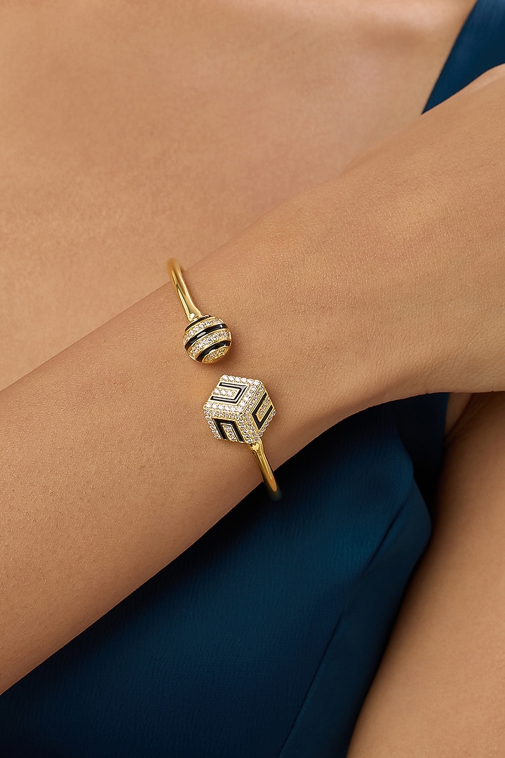 Gold Plated Crystal Zirconia Enameled Handcrafted Cuff Bracelet by Isharya at Pernia's Pop Up Shop