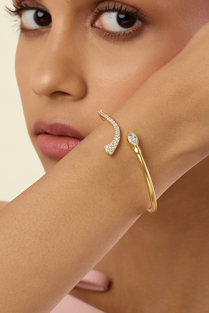 Gold Plated Crystal Zirconia Enameled Handcrafted Cuff Bracelet by Isharya at Pernia's Pop Up Shop