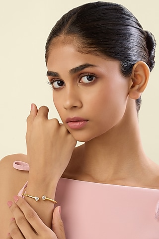 Gold Plated Crystal Zirconia Enameled Handcrafted Cuff Bracelet by Isharya