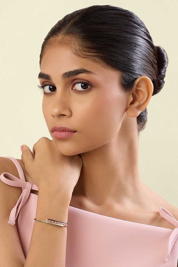 Gold Plated Pink Enameled Cuff Bracelet by Isharya at Pernia's Pop Up Shop