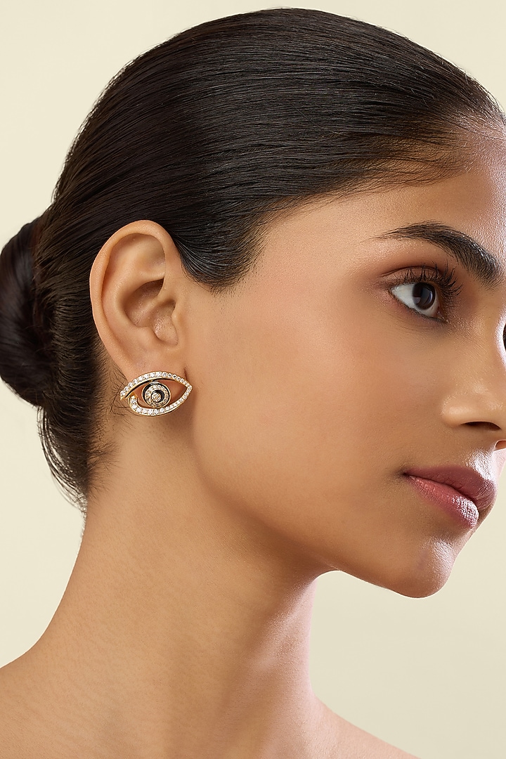 Gold Plated Crystal Zirconia Enameled Stud Earrings by Isharya at Pernia's Pop Up Shop