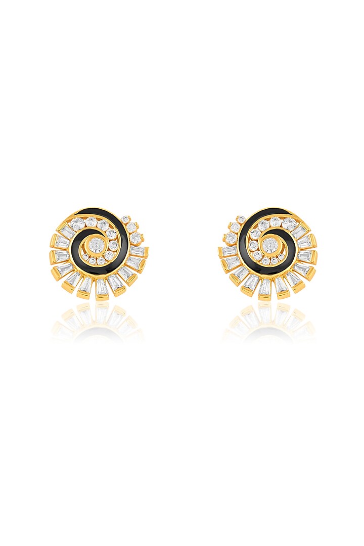 Gold Plated Crystal Zirconia Enameled Stud Earrings by Isharya at Pernia's Pop Up Shop