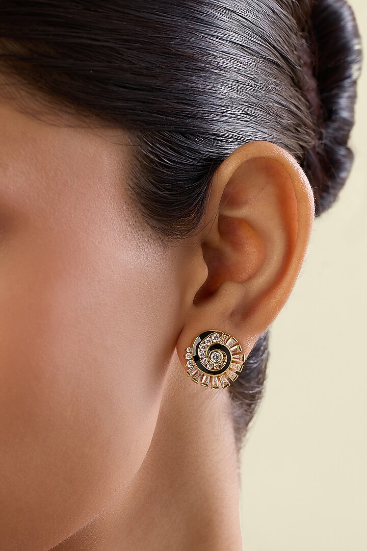 Gold Plated Crystal Zirconia Enameled Stud Earrings by Isharya at Pernia's Pop Up Shop