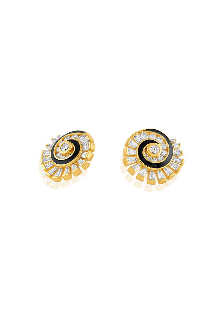Gold Plated Crystal Zirconia Enameled Stud Earrings by Isharya at Pernia's Pop Up Shop