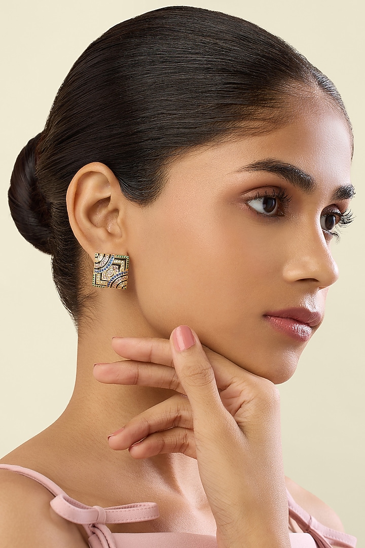 Gold Plated Crystal Zirconia Multi-Colored Enameled Stud Earrings by Isharya at Pernia's Pop Up Shop
