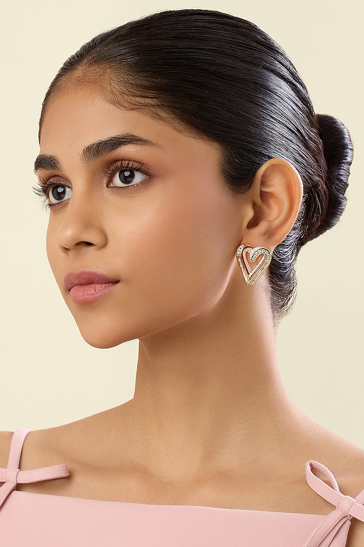 Gold Plated Crystal Zirconia Red Enameled Stud Earrings by Isharya at Pernia's Pop Up Shop