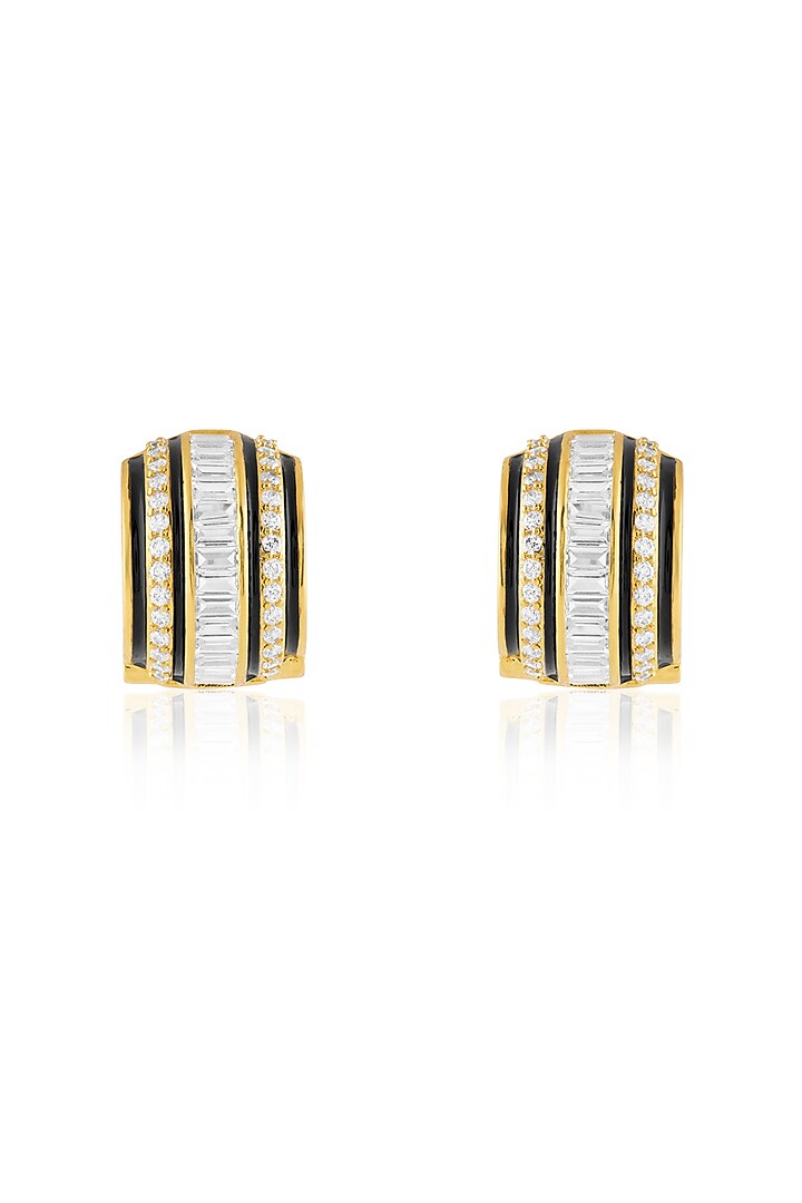 Gold Plated Crystal Zirconia White Enameled Hoop Earrings by Isharya at Pernia's Pop Up Shop