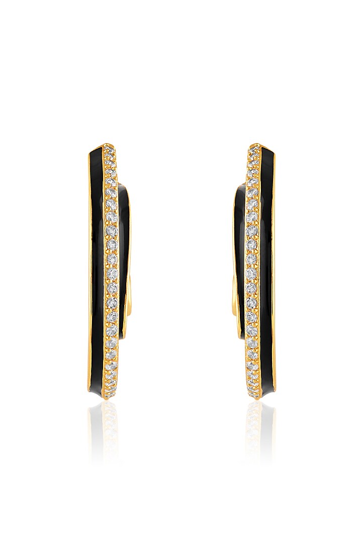 Gold Plated Crystal Zirconia Black Enameled Hoop Earrings by Isharya at Pernia's Pop Up Shop