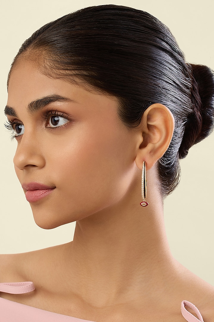 Gold Plated Crystal Zirconia Multi-Colored Enameled Hoop Earrings by Isharya at Pernia's Pop Up Shop