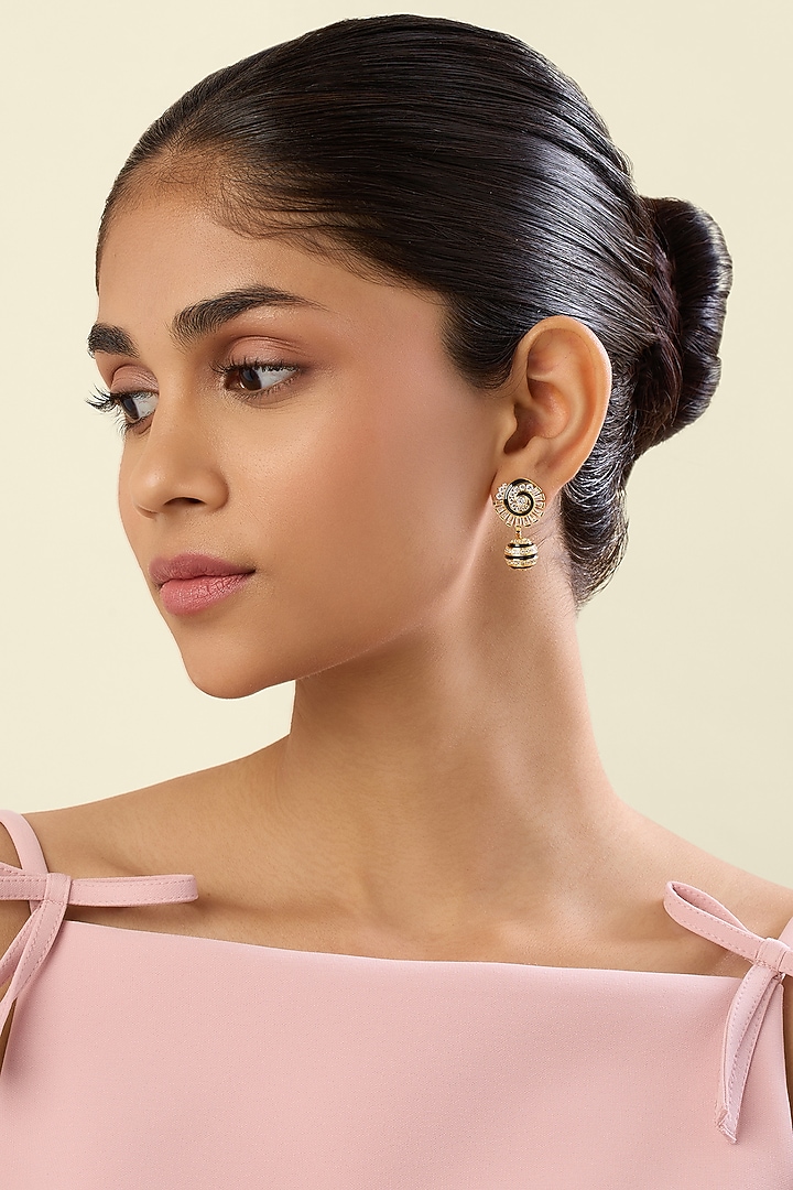 Gold Plated Crystal Zirconia Multi-Colored Enameled Dangler Earrings by Isharya at Pernia's Pop Up Shop