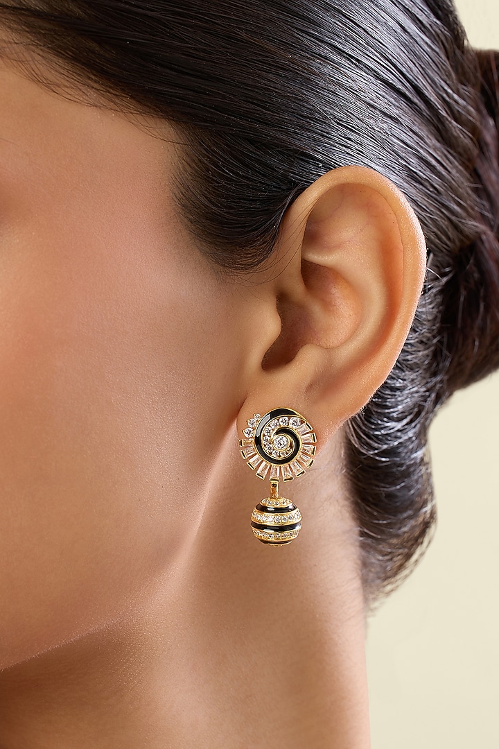 Gold Plated Crystal Zirconia Multi-Colored Enameled Dangler Earrings by Isharya at Pernia's Pop Up Shop