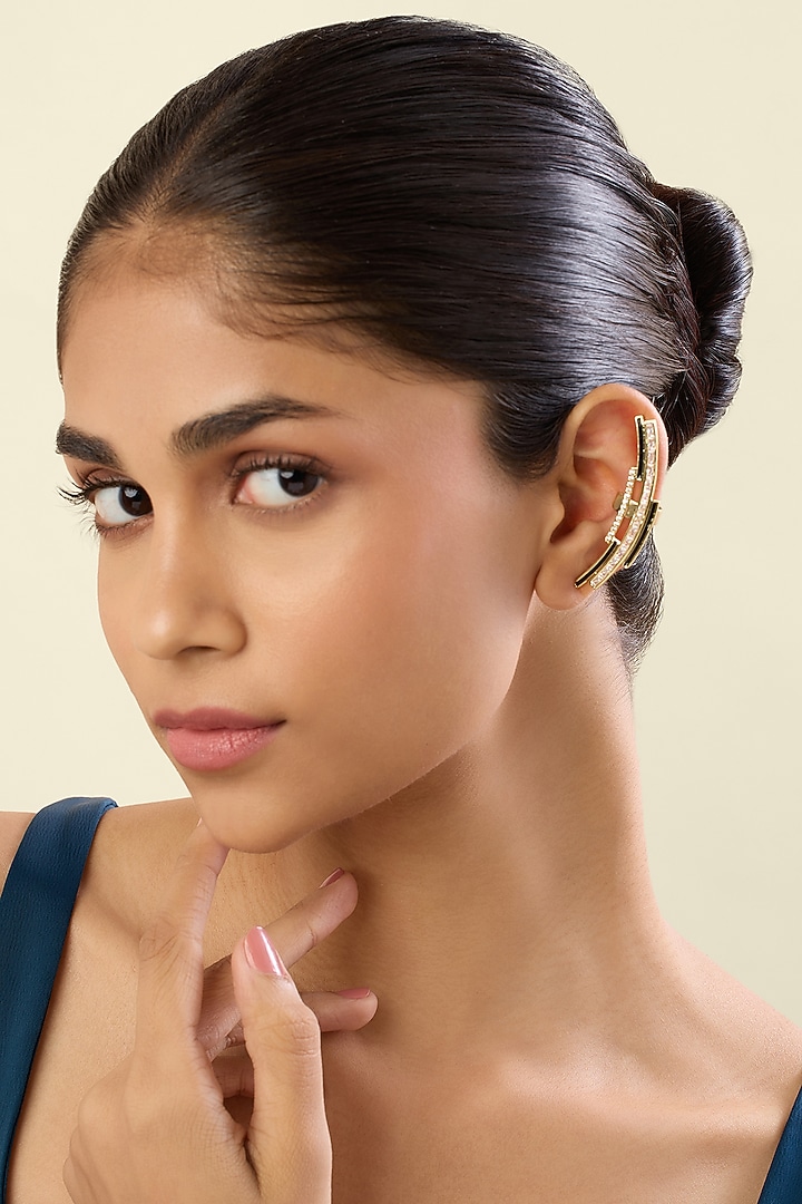Gold Plated Crystal Zirconia White Enameled Earcuffs by Isharya at Pernia's Pop Up Shop