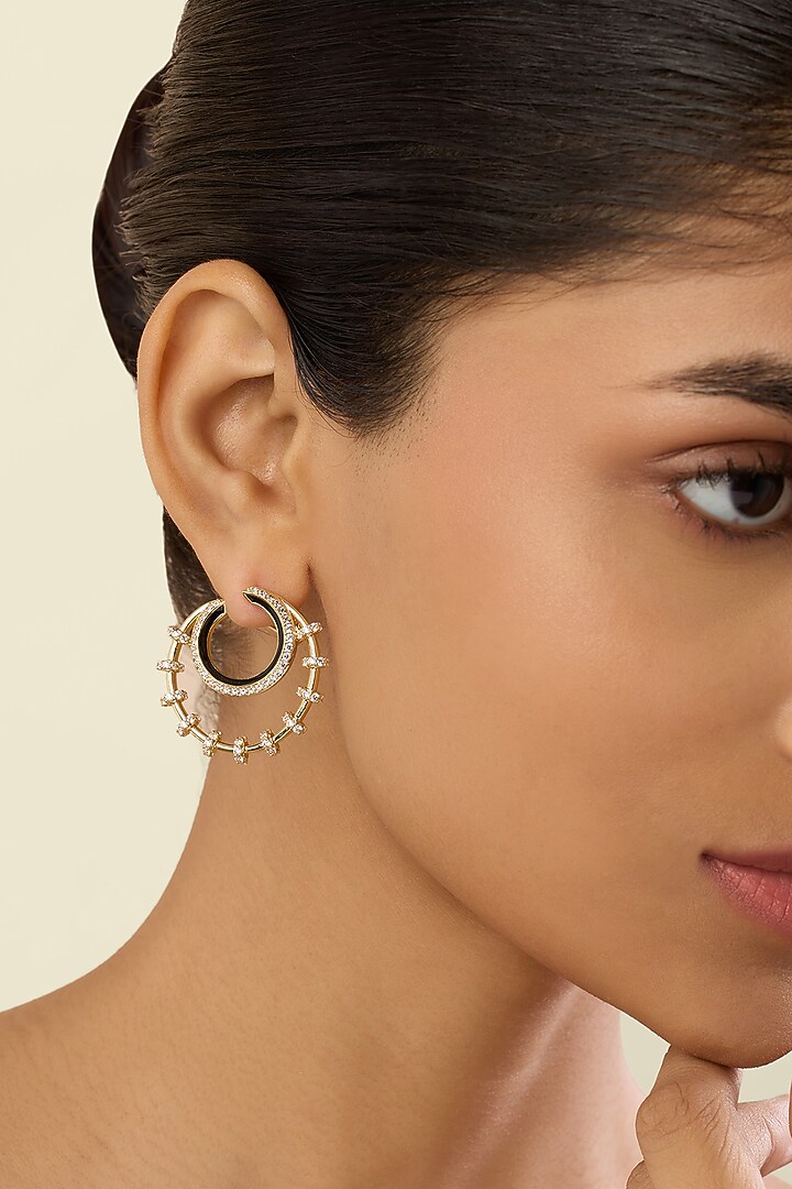 Gold Plated Crystal Zirconia Multi-Colored Enameled Hoop Earrings by Isharya at Pernia's Pop Up Shop