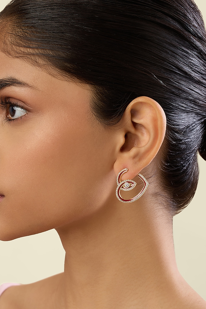 Gold Plated Crystal Zirconia Red Enameled Hoop Earrings by Isharya at Pernia's Pop Up Shop