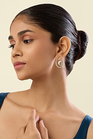 Gold Plated Crystal Zirconia Multi-Colored Enameled Hoop Earrings by Isharya