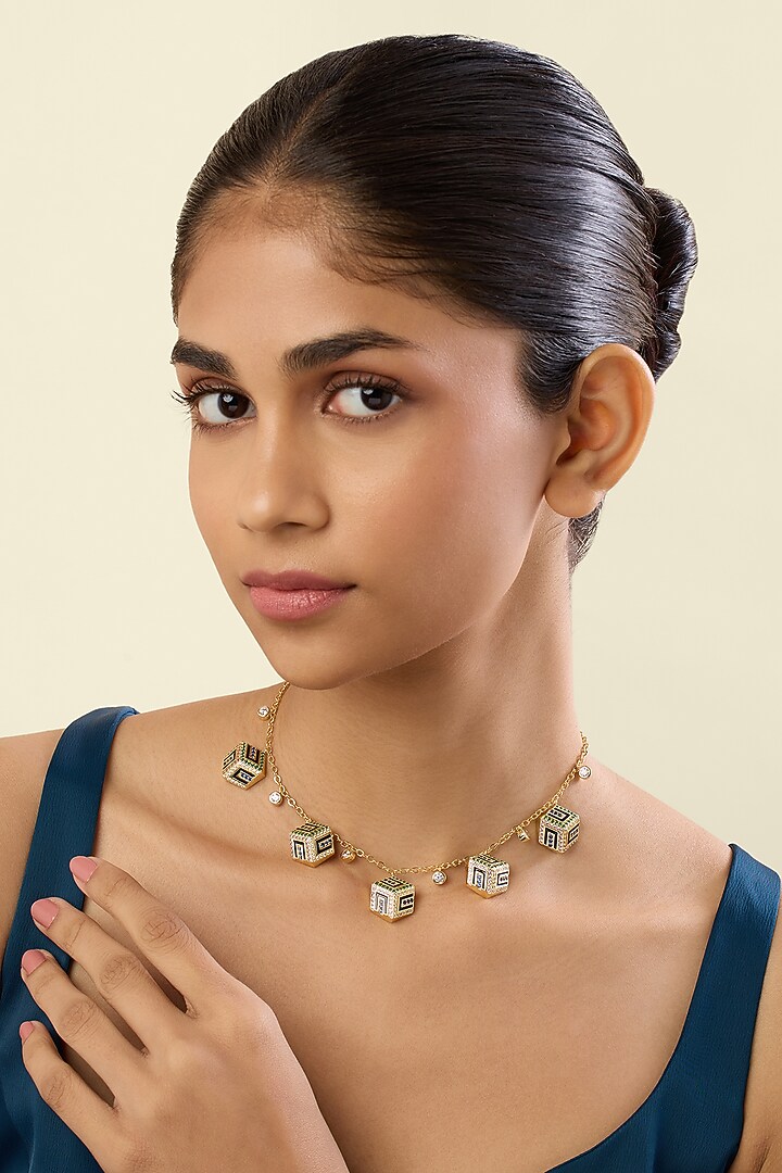 Gold Plated Crystal Zirconia Enameled Choker Necklace by Isharya at Pernia's Pop Up Shop