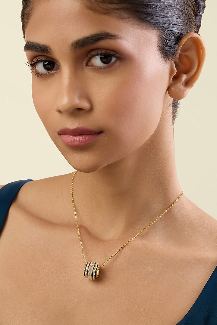 Gold Plated Crystal Zirconia Enameled Pendant Necklace by Isharya at Pernia's Pop Up Shop