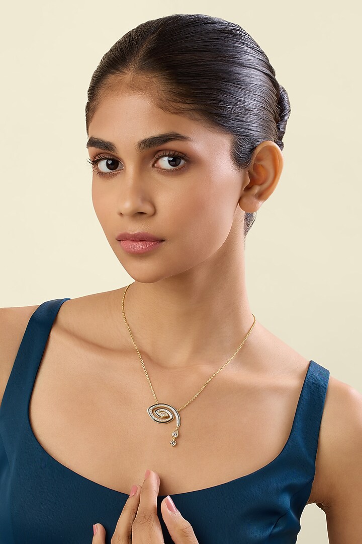 Gold Plated Crystal Zirconia Enameled Intuita Pendant Necklace by Isharya at Pernia's Pop Up Shop